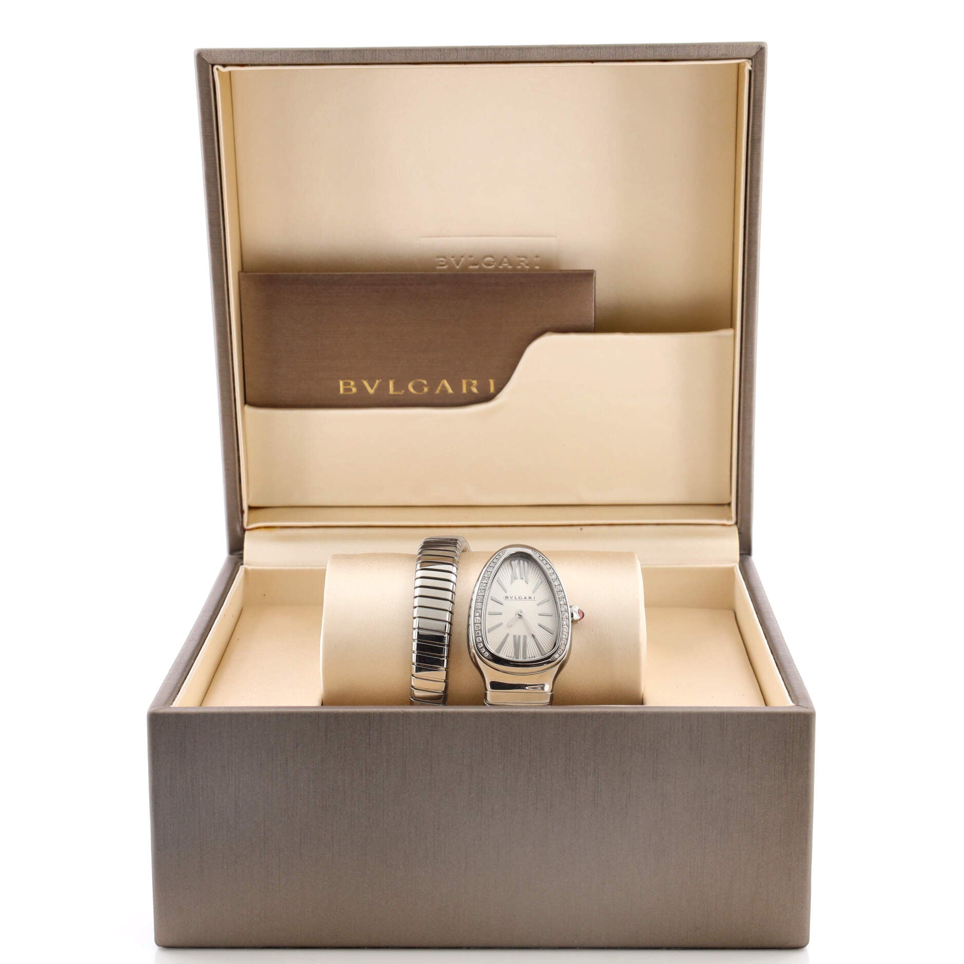 Serpenti Tubogas Single Spiral Quartz Watch Stainless Steel with Diamond Bezel 23