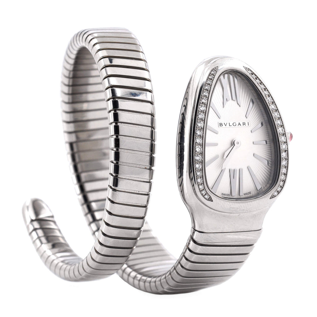 Serpenti Tubogas Single Spiral Quartz Watch Stainless Steel with Diamond Bezel 23