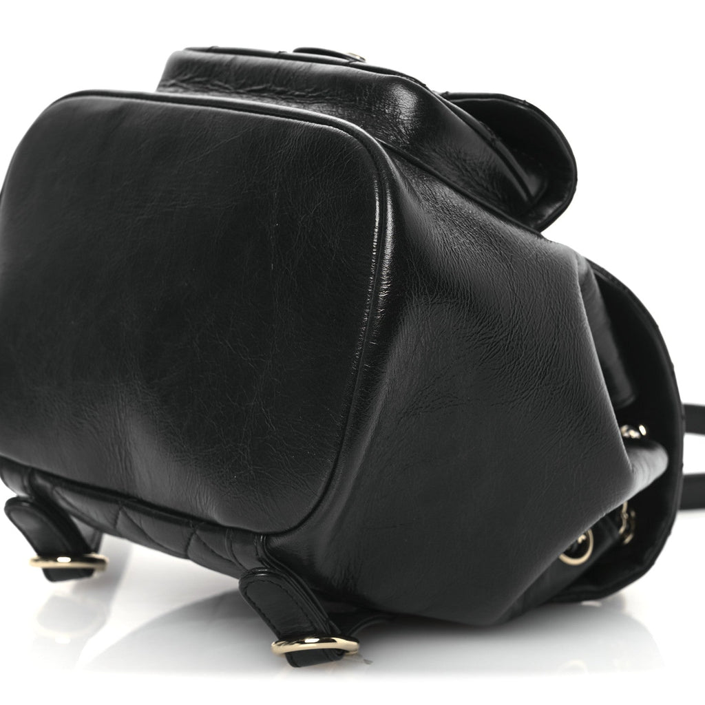 Lambskin Quilted Small Duma Drawstring Backpack Black
