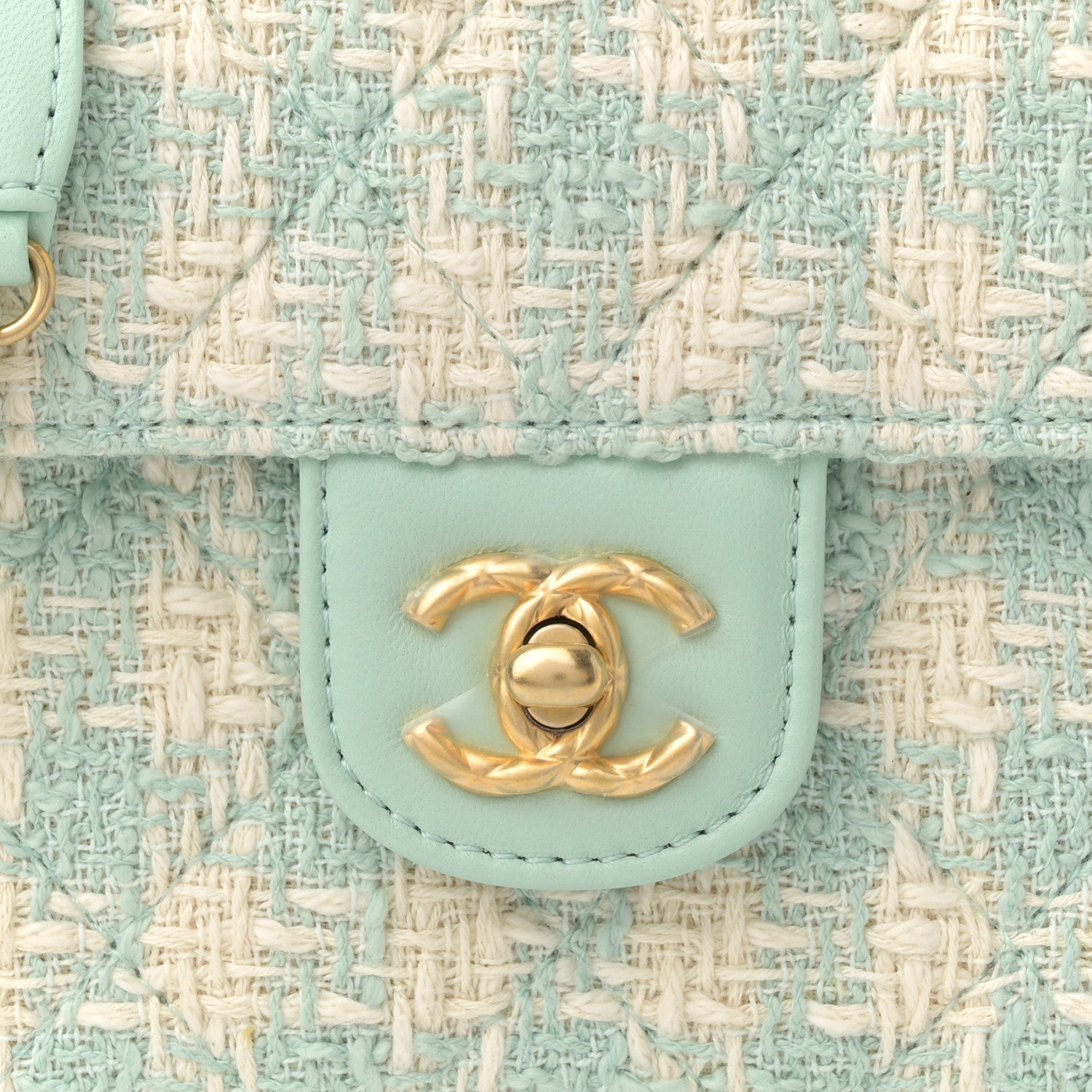 Tweed Handle Crush Top Handle Flap Bag Light Blue Ecru