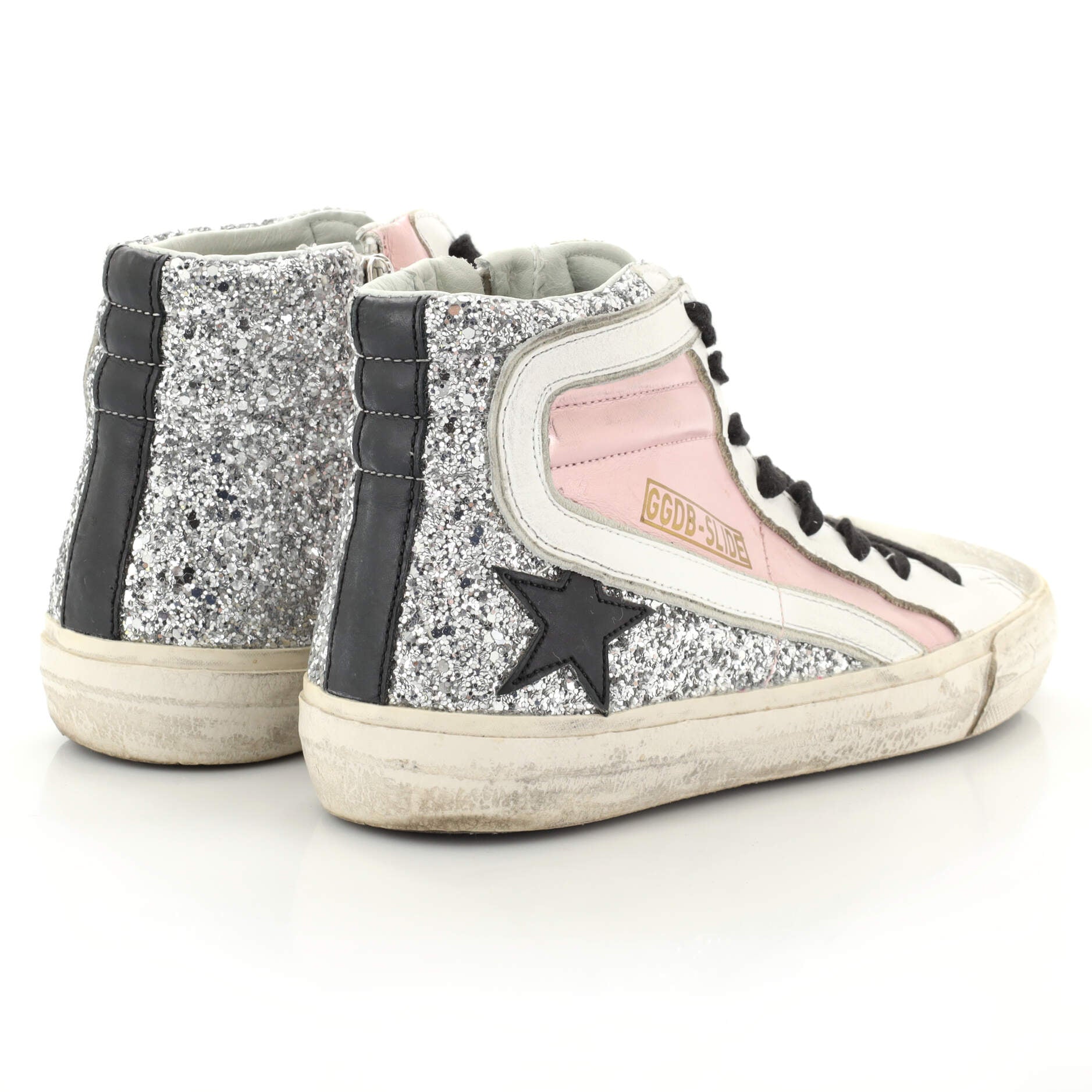 Women's Slide Double Quarter Sneakers Glitter and Leather with Suede