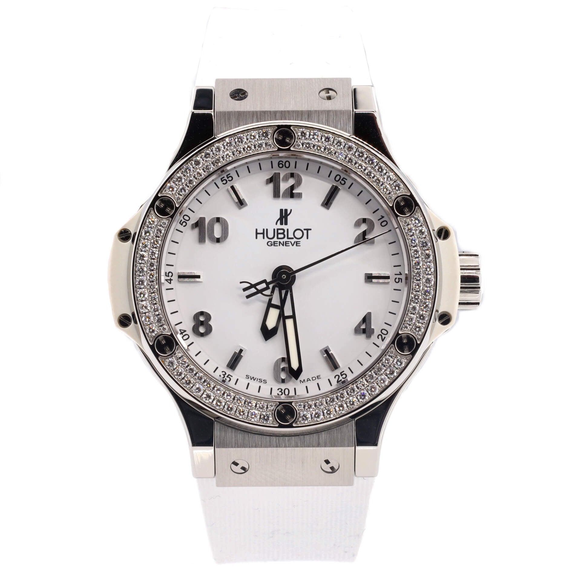 Big Bang Quartz Watch Stainless Steel and Rubber with Diamond Bezel 38