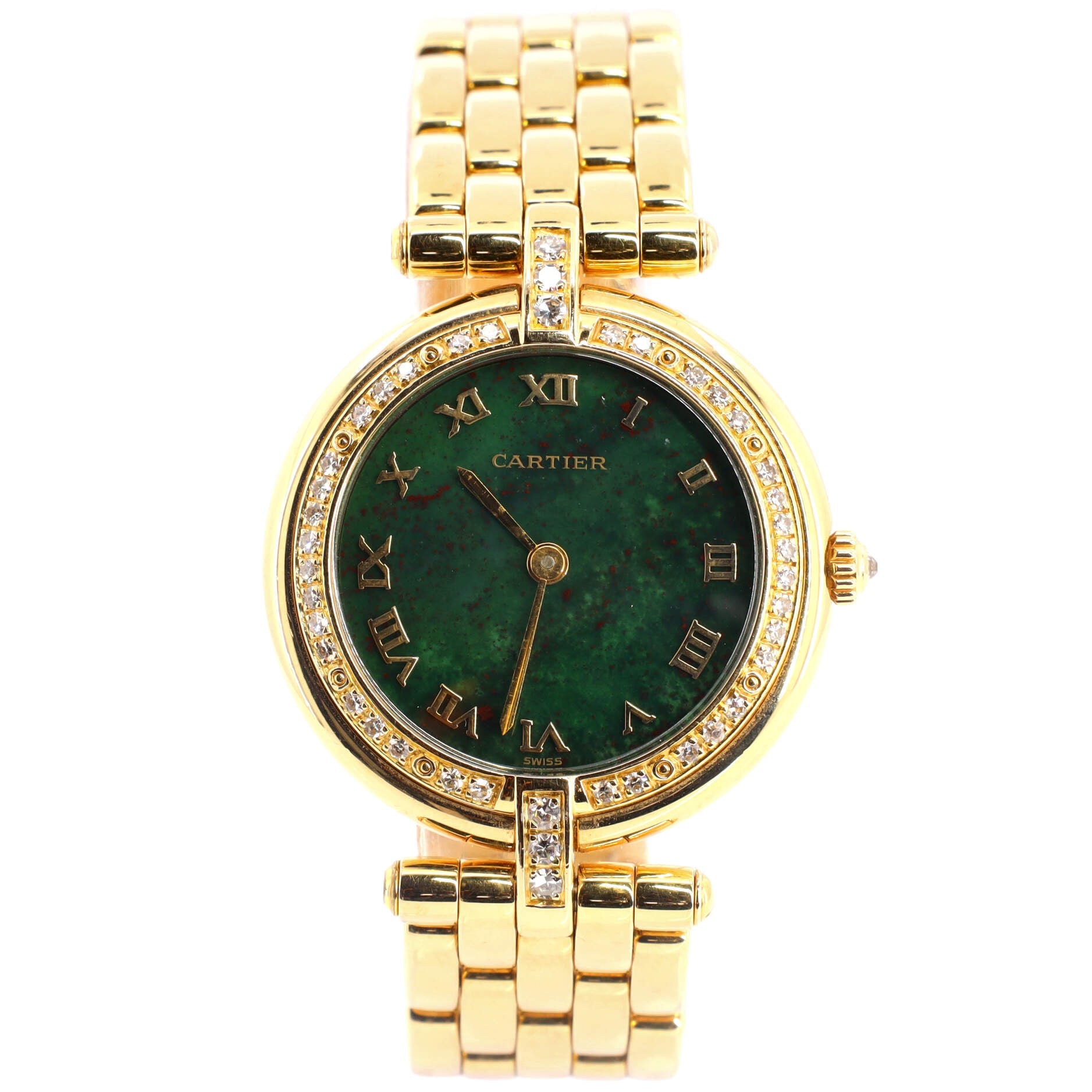 Panthere Vendome Green Dial Quartz Watch Yellow Gold with Diamond Bezel 30