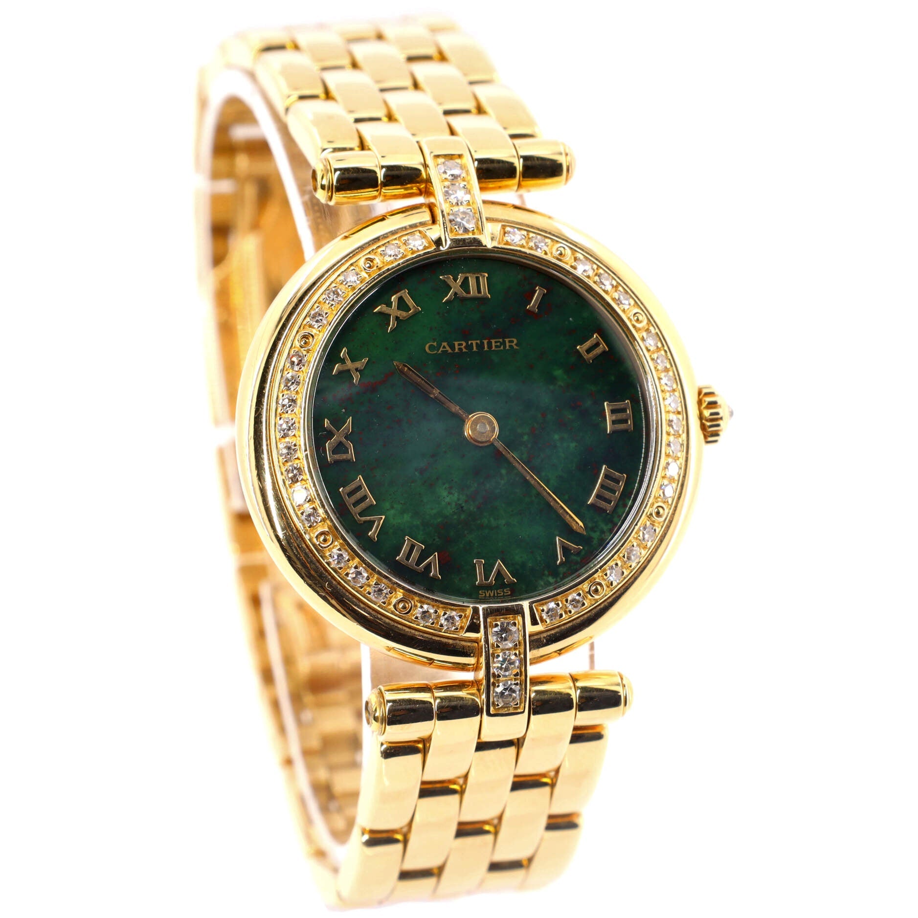 Panthere Vendome Green Dial Quartz Watch Yellow Gold with Diamond Bezel 30