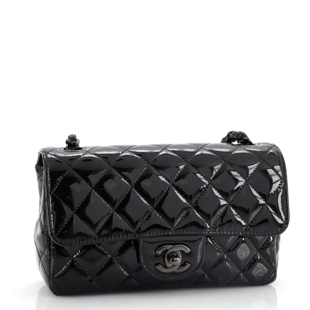 So Black Classic Single Flap Bag Quilted Patent Mini
