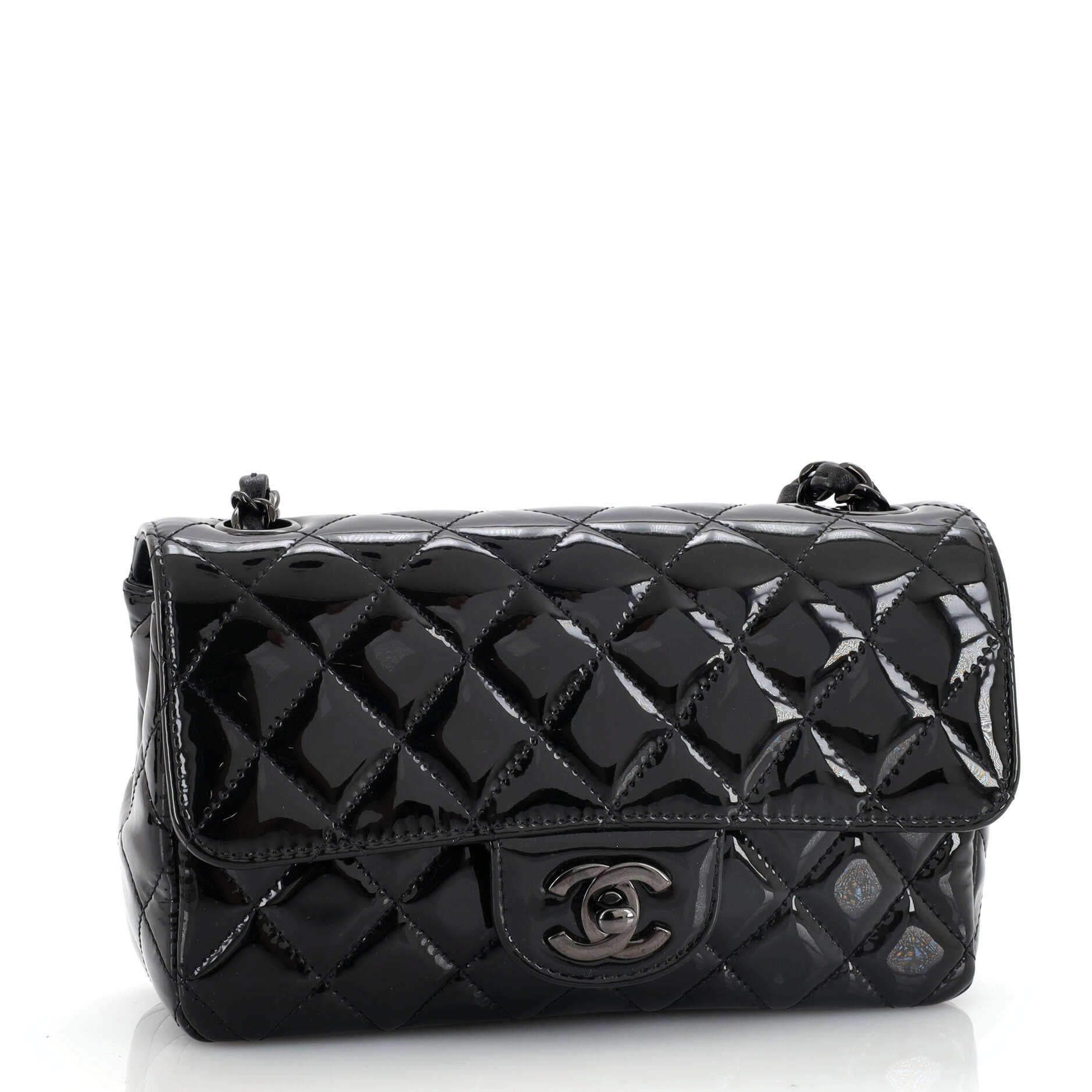So Black Classic Single Flap Bag Quilted Patent Mini