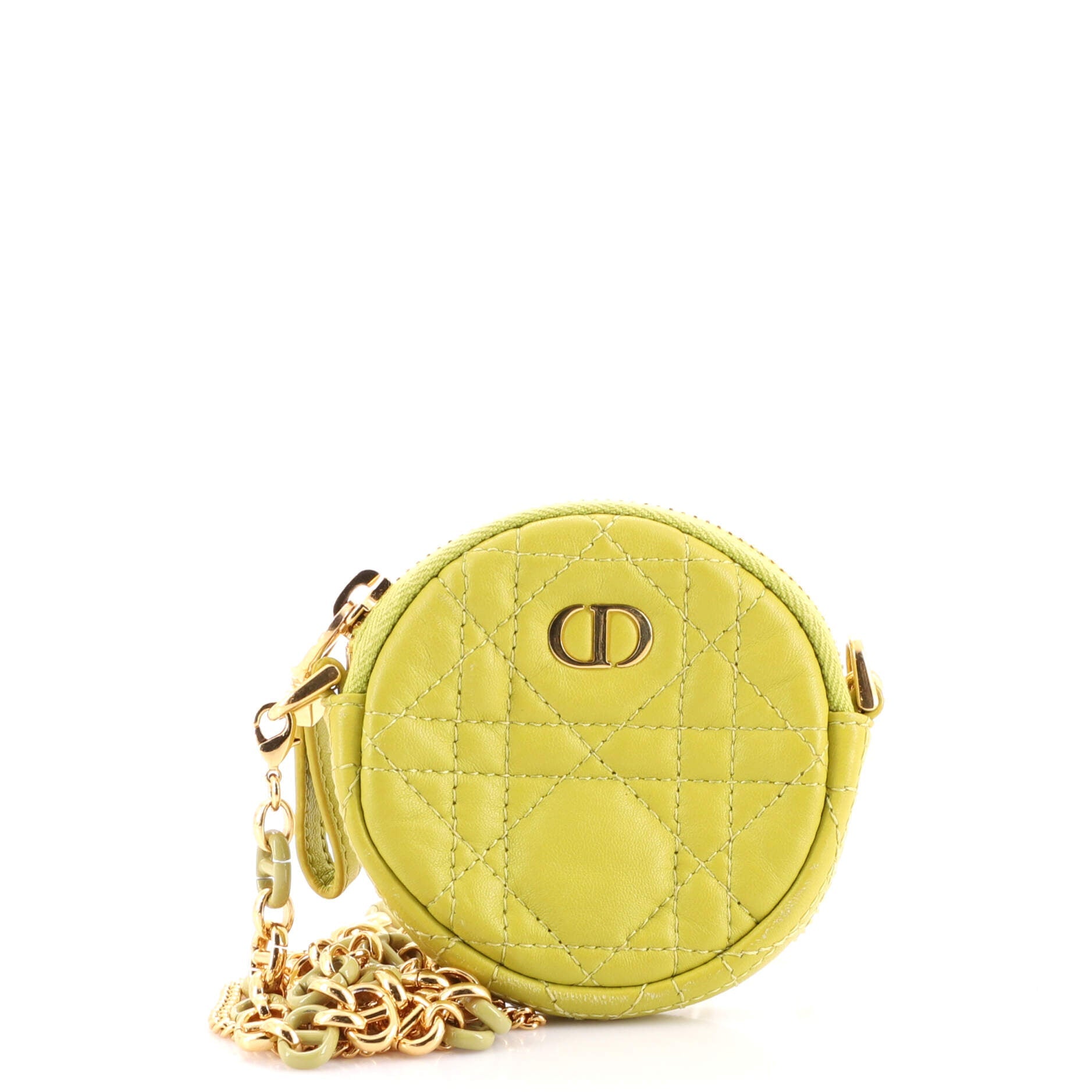 Caro Round Pouch with Chain Cannage Quilt Leather Mini