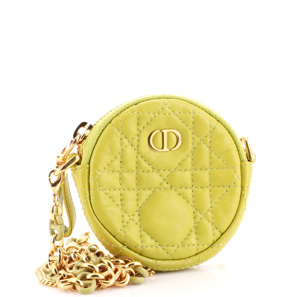 Caro Round Pouch with Chain Cannage Quilt Leather Mini