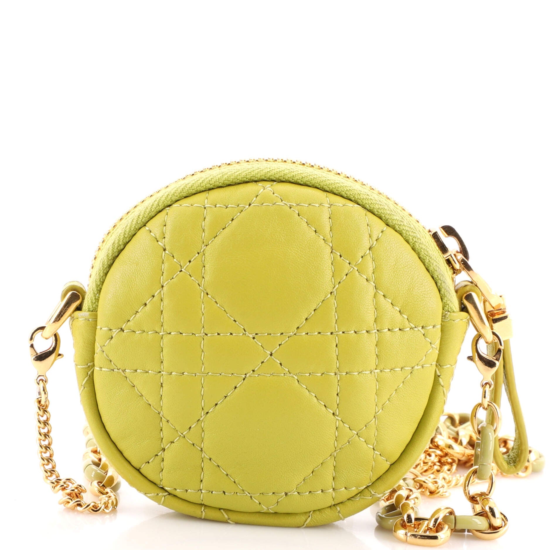 Caro Round Pouch with Chain Cannage Quilt Leather Mini