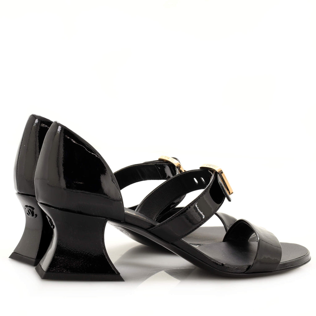 Women's CC Buckle Block Heeled Sandals Patent