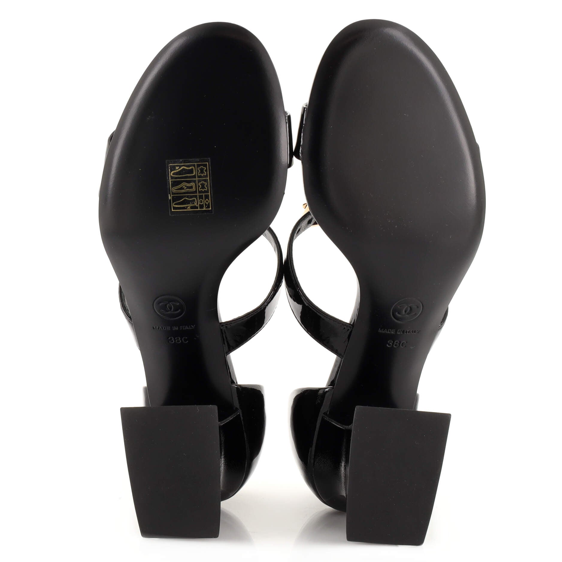 Women's CC Buckle Block Heeled Sandals Patent
