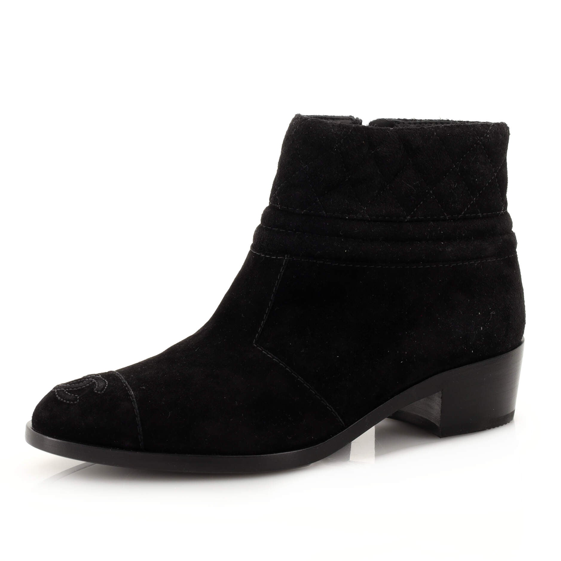 Women's CC Cap Toe Heeled Ankle Boots Suede