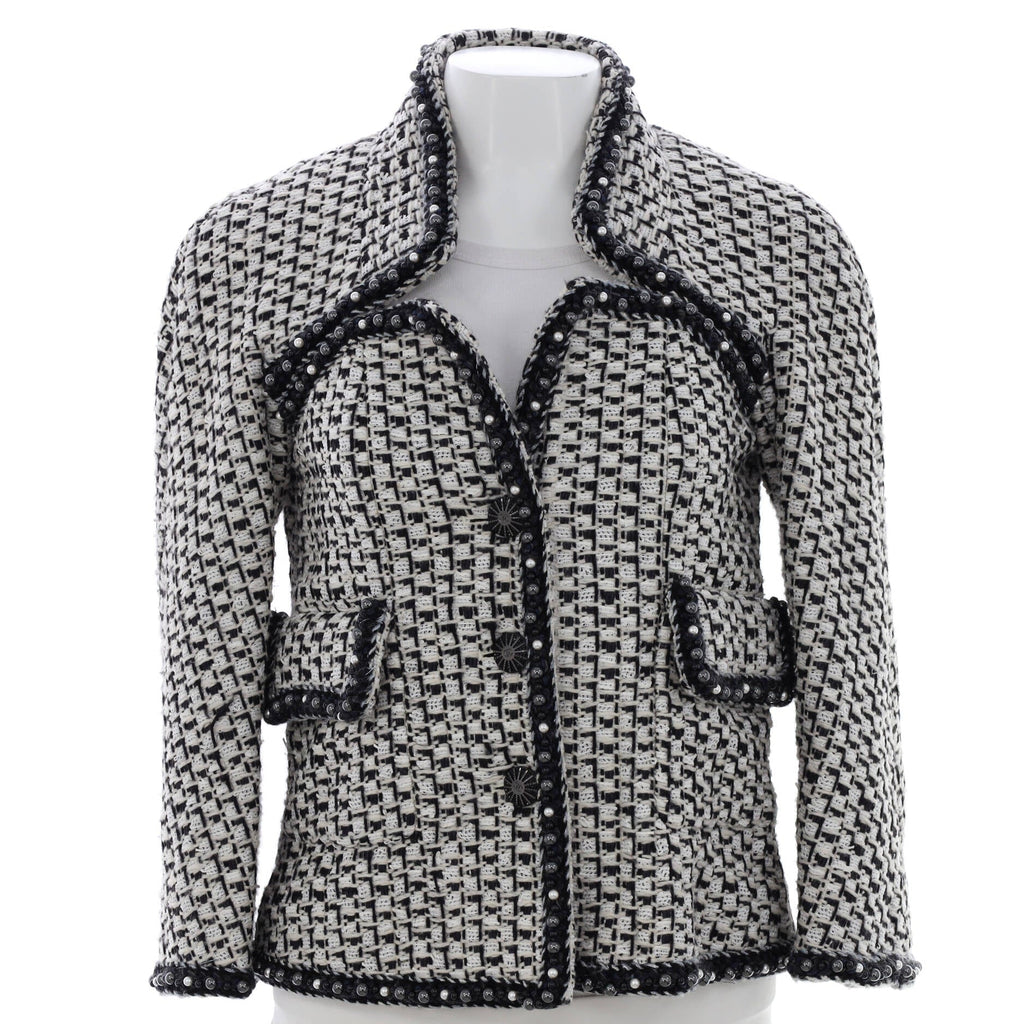 Women's Paris-Rome Fantasy Faux Pearl Detail Blazer Tweed