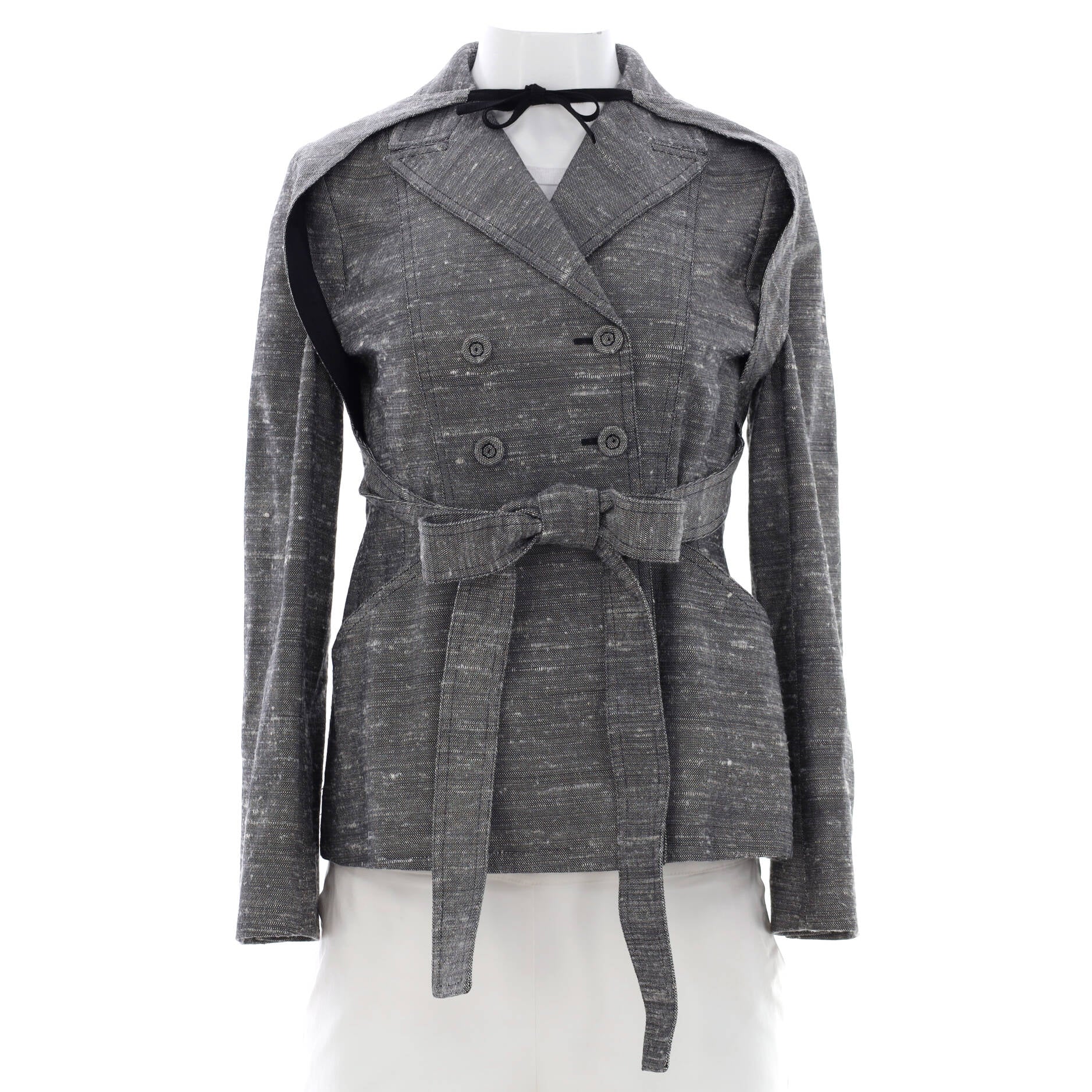 Women's Belted Convertible Coat Printed Cotton Blend