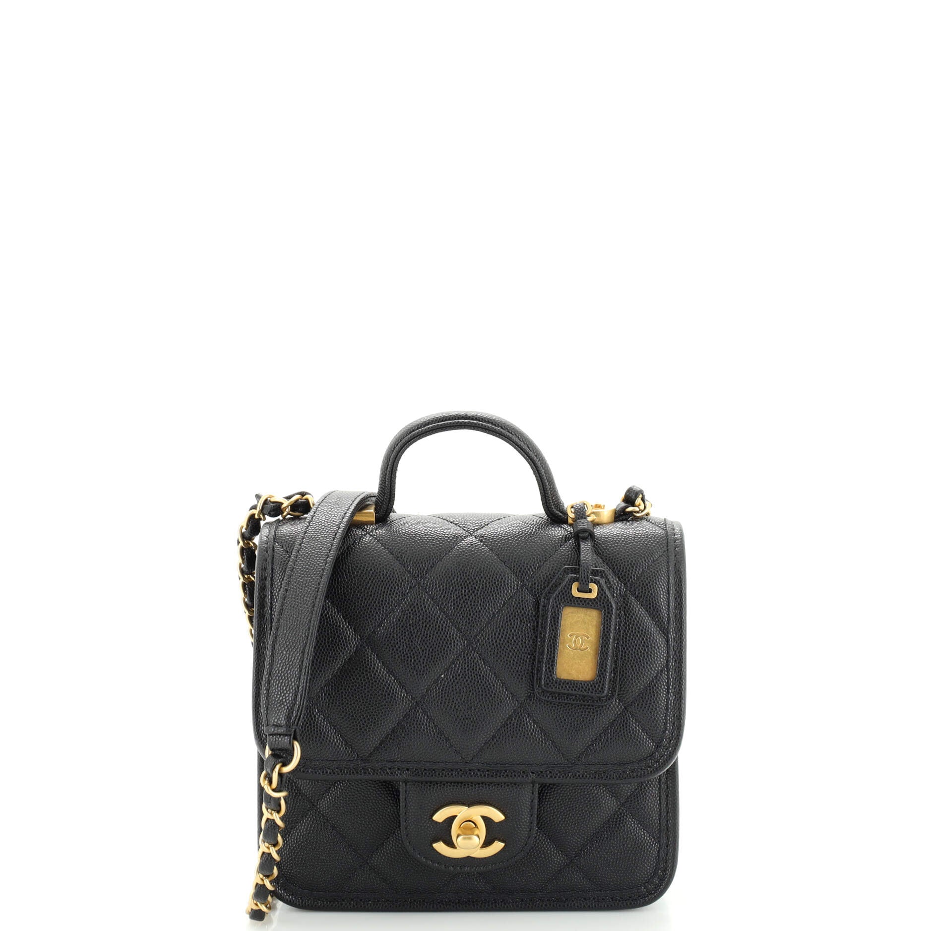 School Memory Top Handle Flap Bag Quilted Caviar Mini