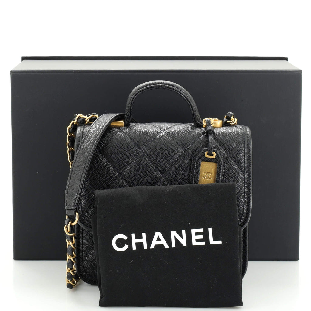 School Memory Top Handle Flap Bag Quilted Caviar Mini