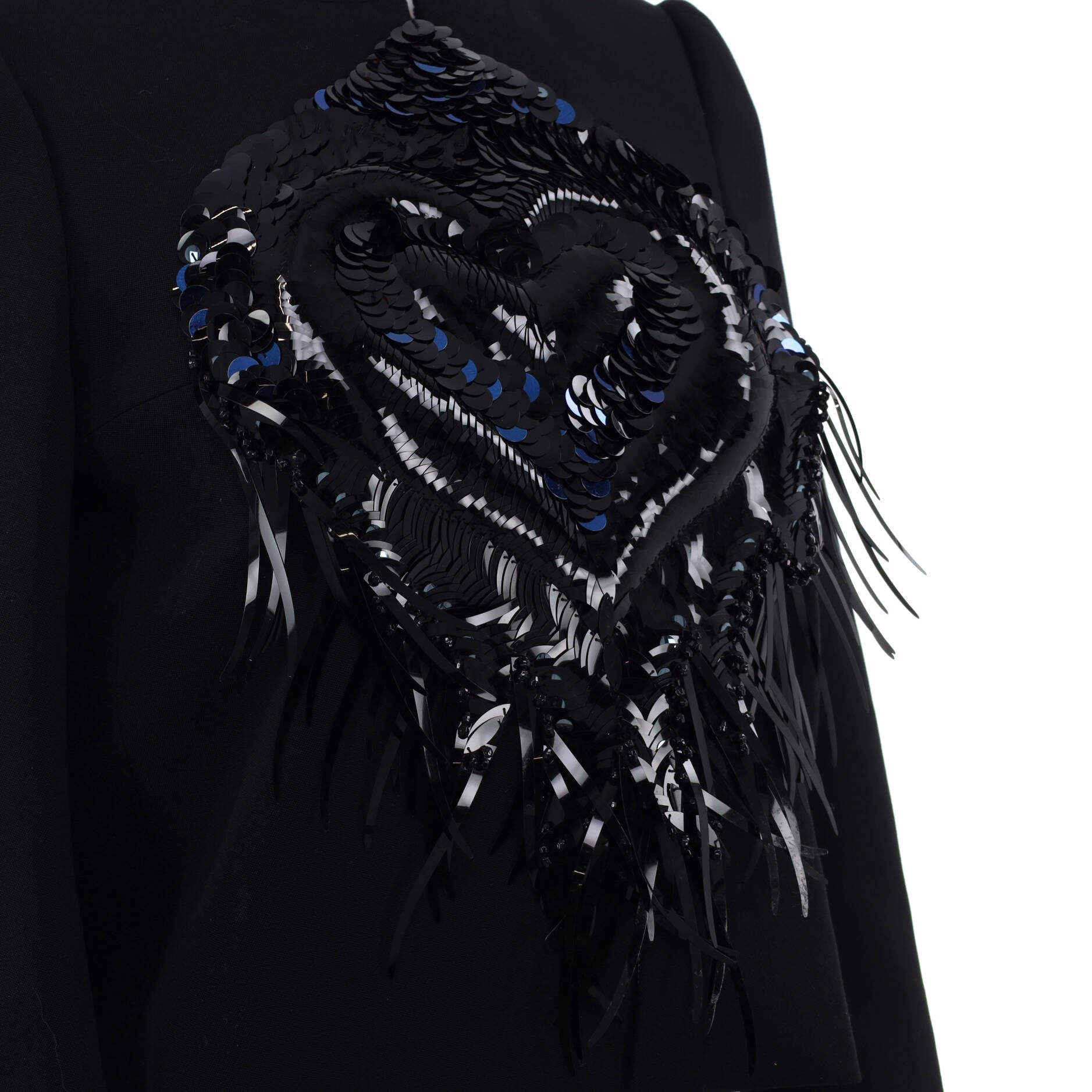 Women's Collarless Boxy Jacket Wool with Sequins