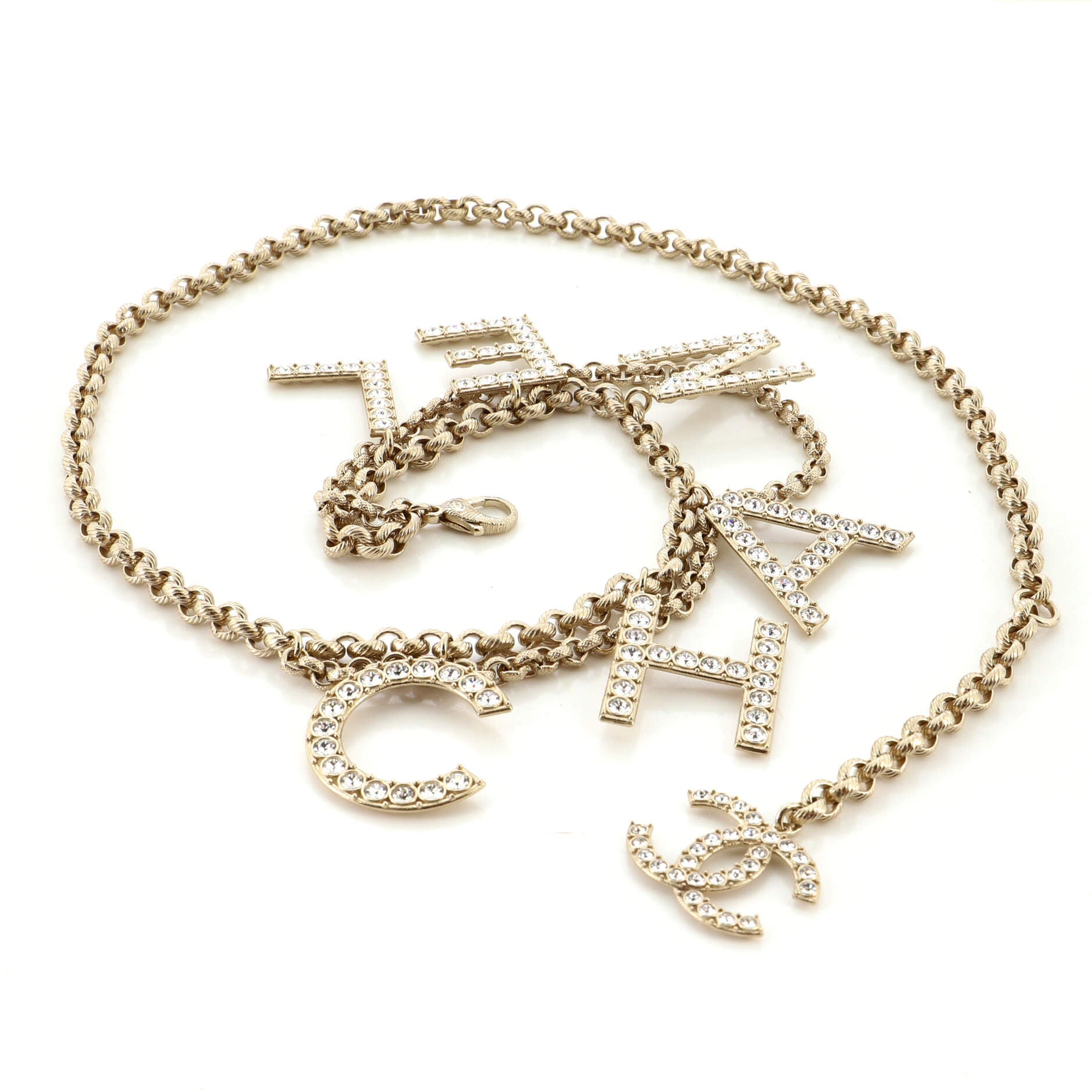 Logo Chain Belt Metal  with Crystals 75
