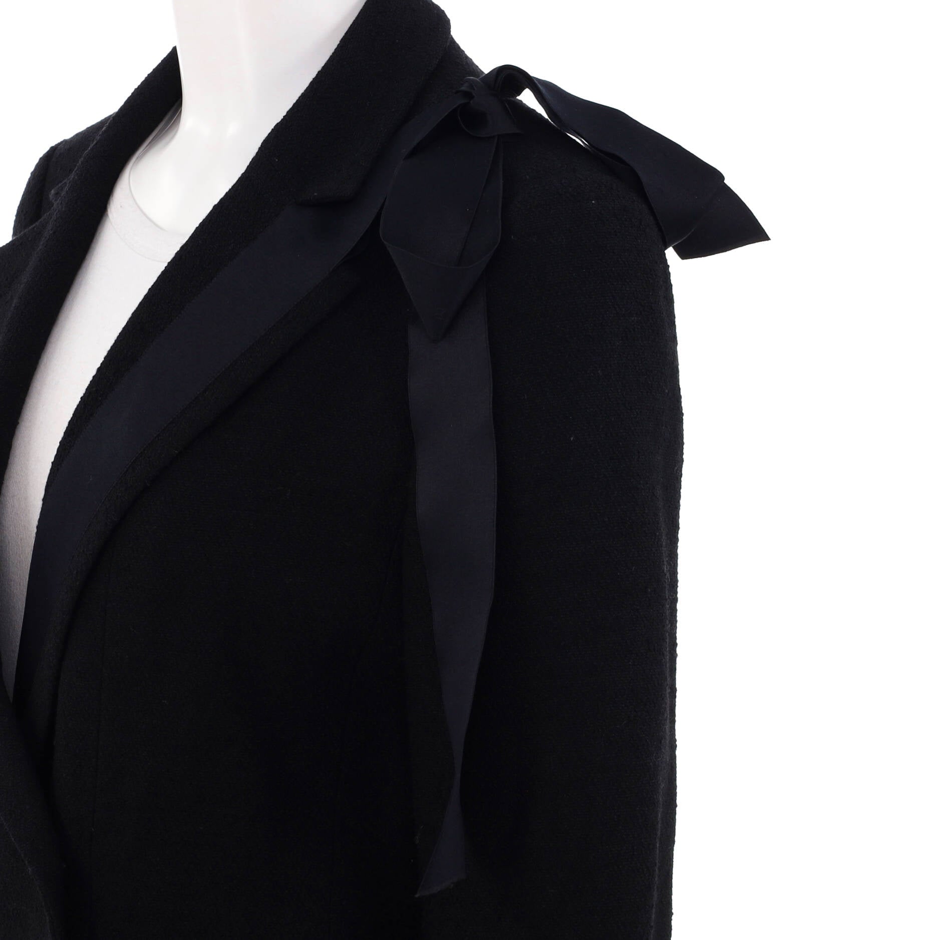 Women's Bow Detail Double Breasted Blazer Wool Tweed