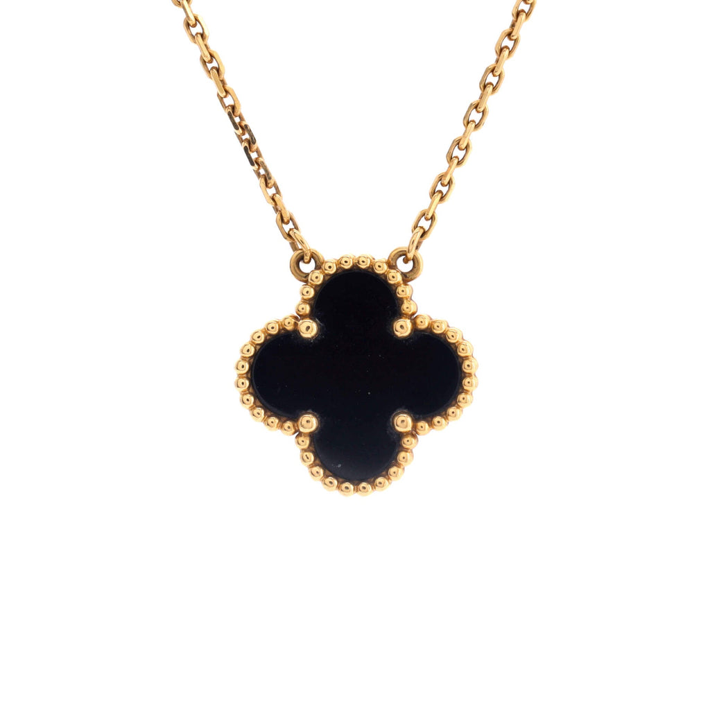 Vintage Alhambra Pendant Necklace 18K Yellow Gold and Onyx