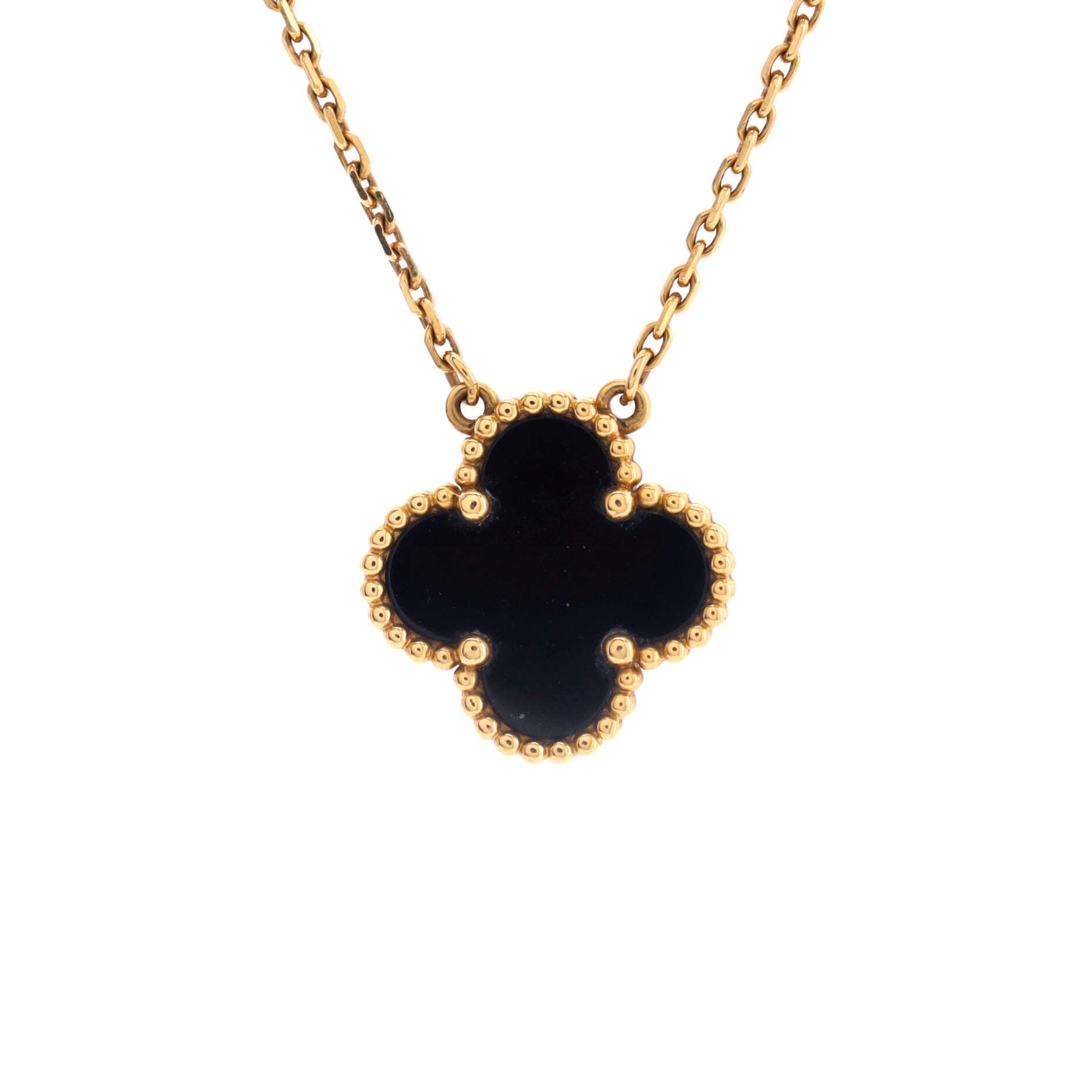 Vintage Alhambra Pendant Necklace 18K Yellow Gold and Onyx
