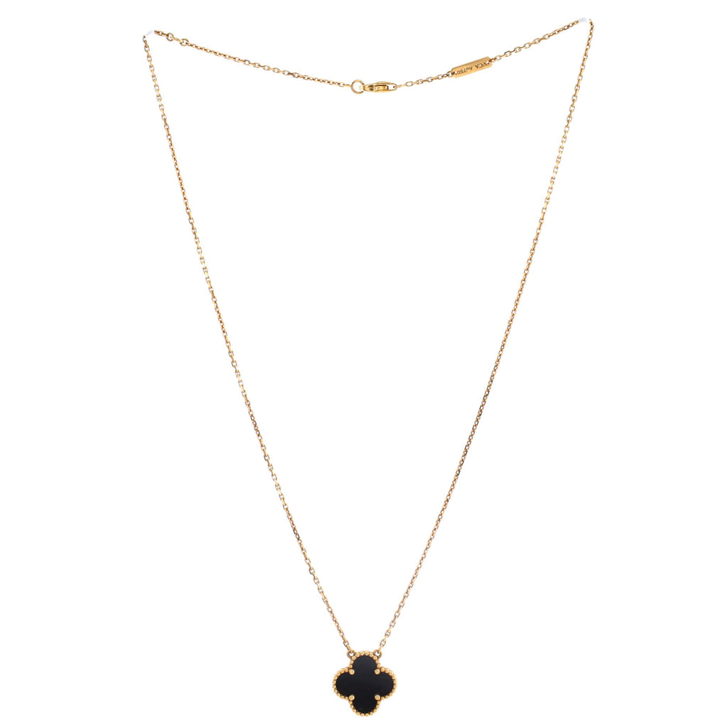 Vintage Alhambra Pendant Necklace 18K Yellow Gold and Onyx