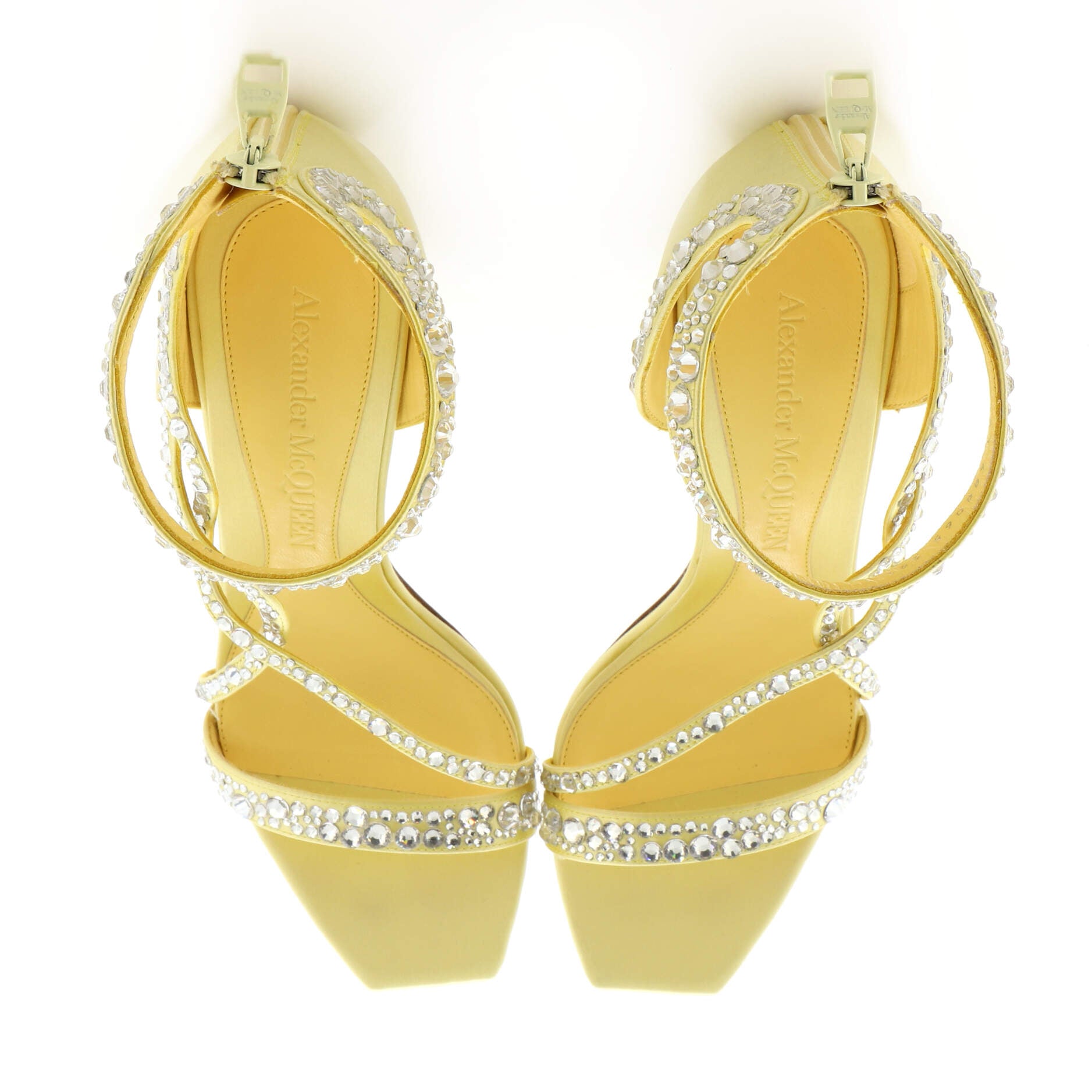 Women's Ankle Cuff Heeled Sandals Satin with Crystals