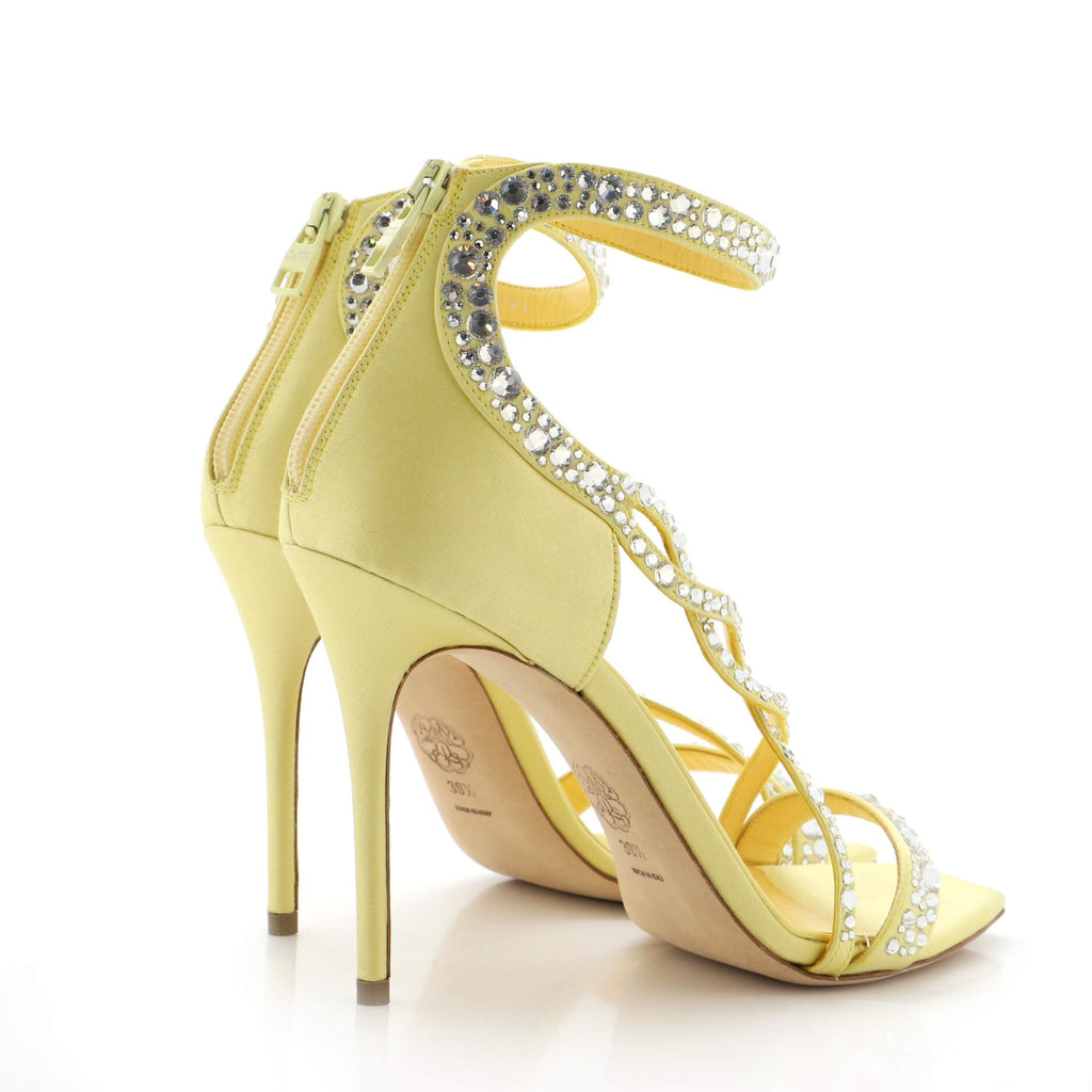 Women's Ankle Cuff Heeled Sandals Satin with Crystals