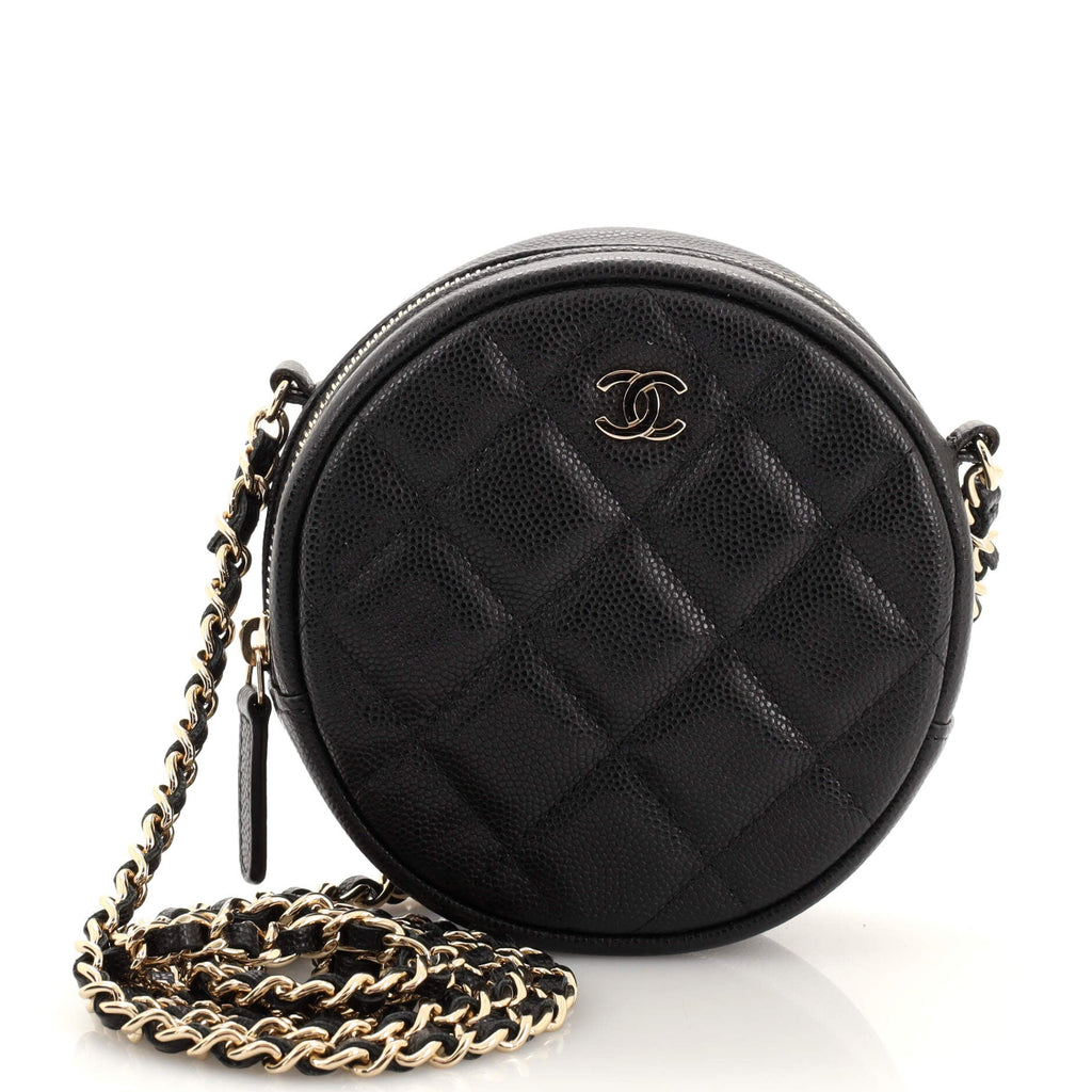 Round Clutch with Chain Quilted Caviar Mini