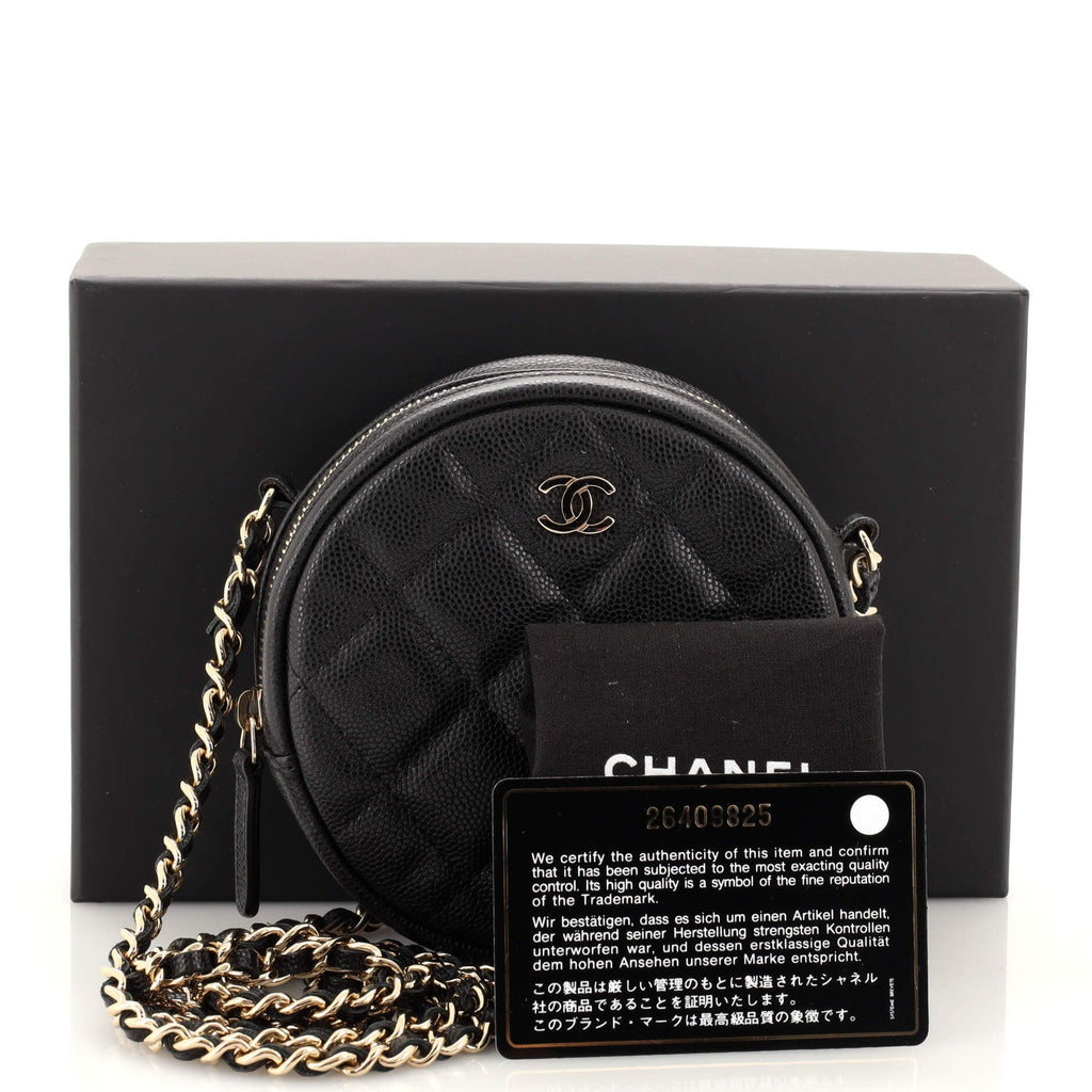 Round Clutch with Chain Quilted Caviar Mini
