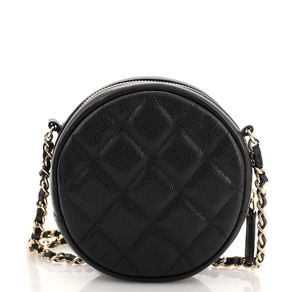 Round Clutch with Chain Quilted Caviar Mini