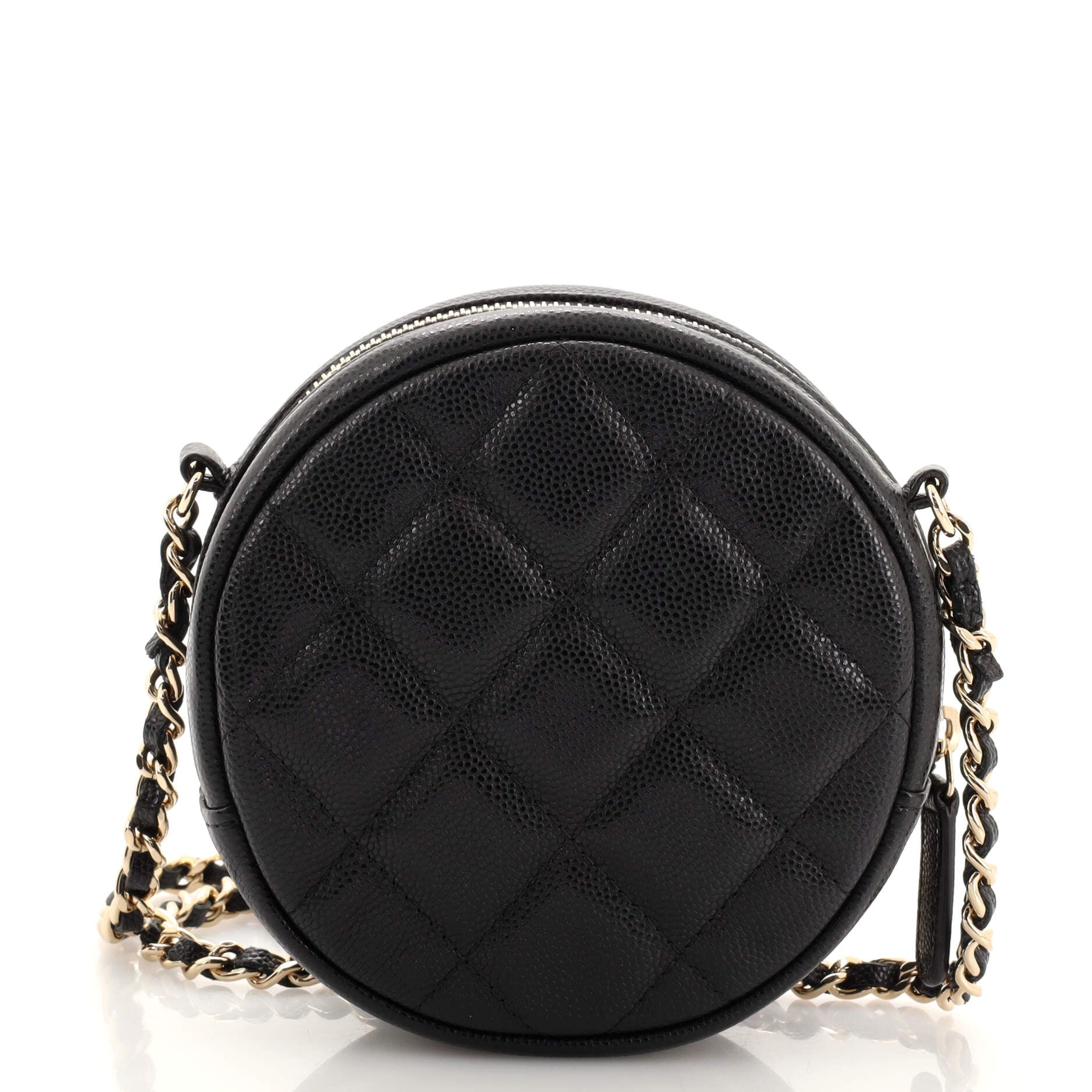 Round Clutch with Chain Quilted Caviar Mini