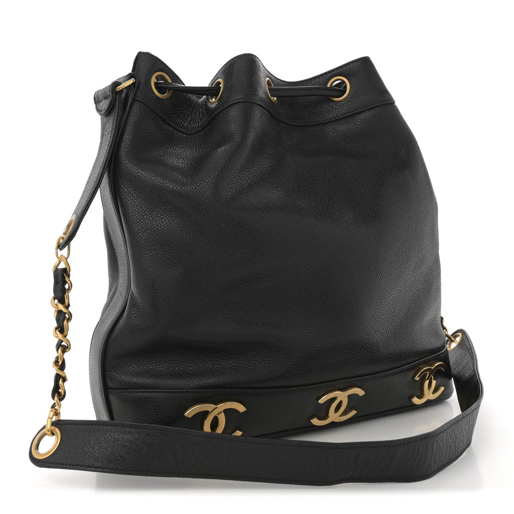 Caviar CC Drawstring Shoulder Bag Black