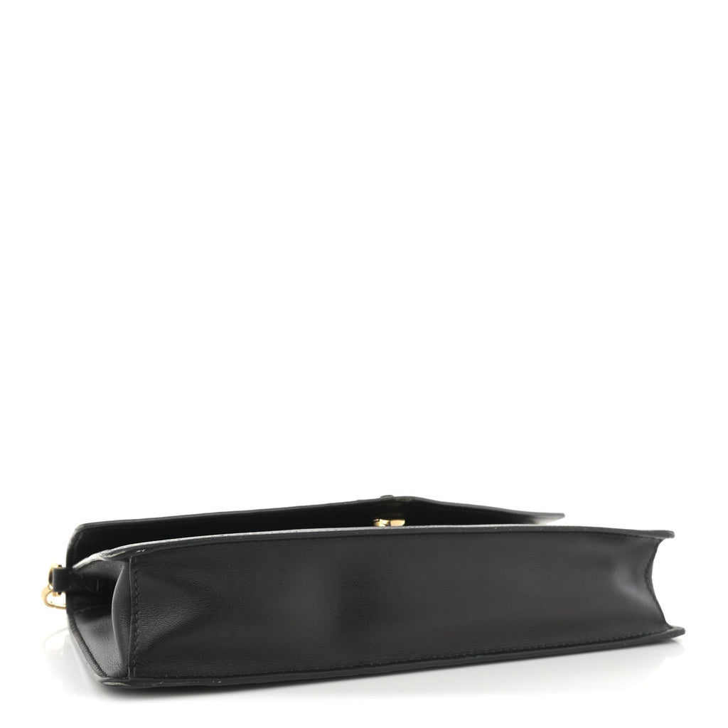 Saffiano Cuir Calfskin Monochrome Envelope Wallet on Chain Shoulder Bag Black