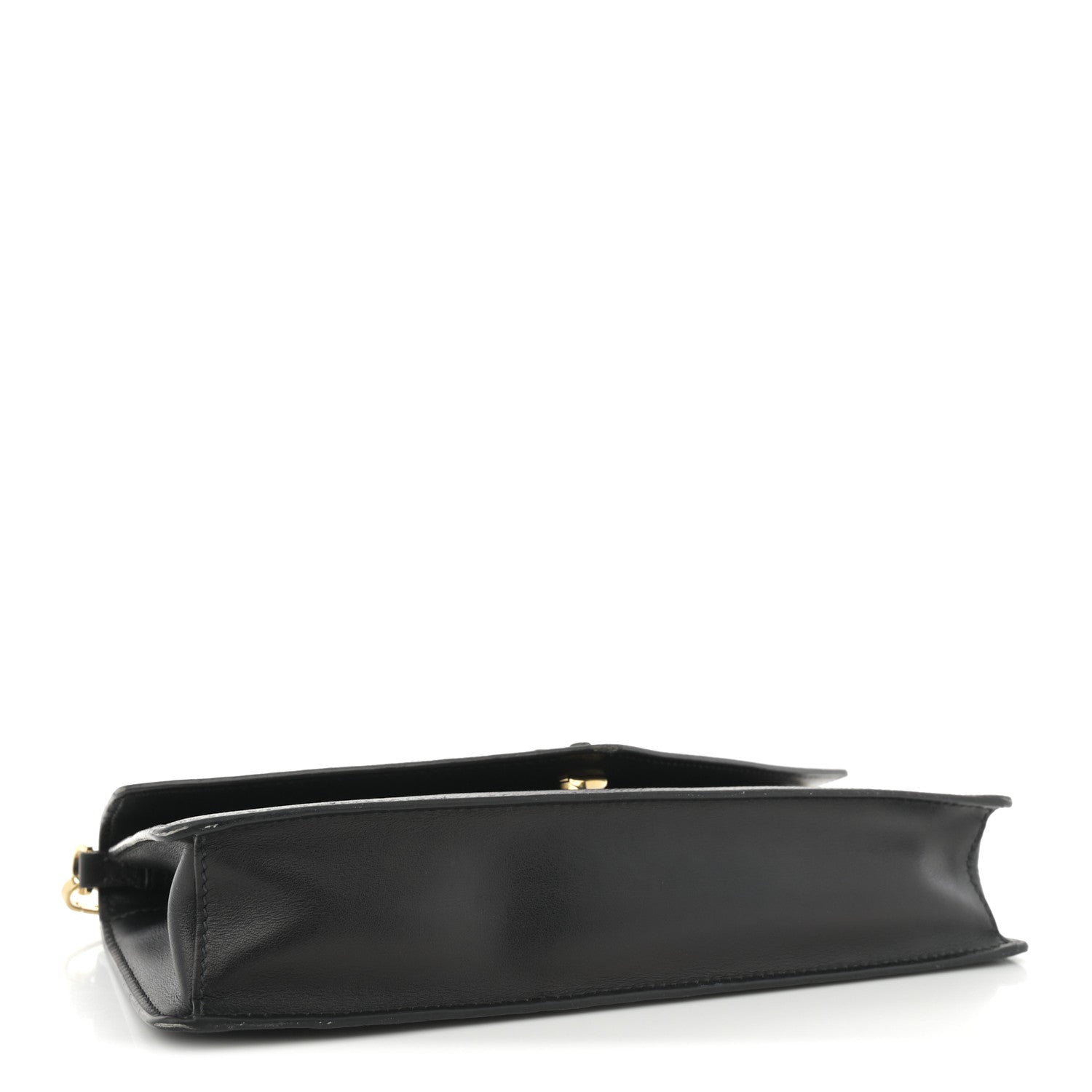 Saffiano Cuir Calfskin Monochrome Envelope Wallet on Chain Shoulder Bag Black