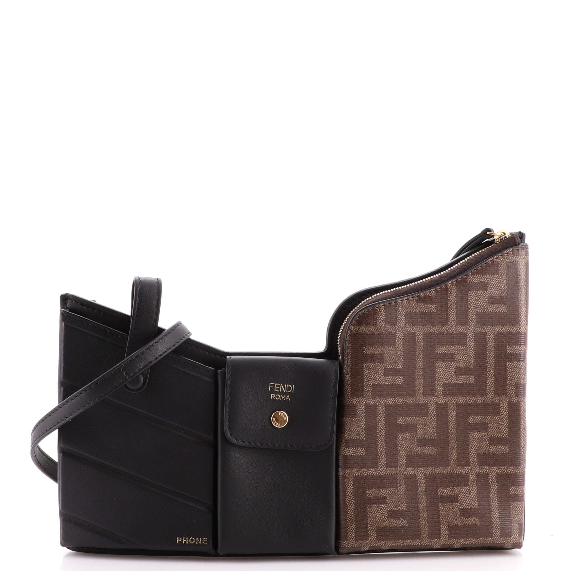 Bustine 3 Pockets Crossbody Bag Leather and Zucca Coated Canvas Mini