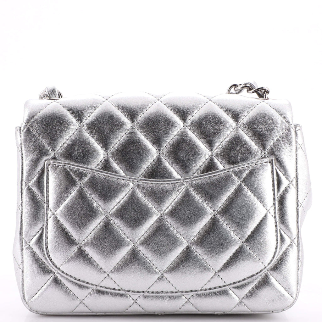 Square Classic Single Flap Bag Quilted Metallic Lambskin Mini