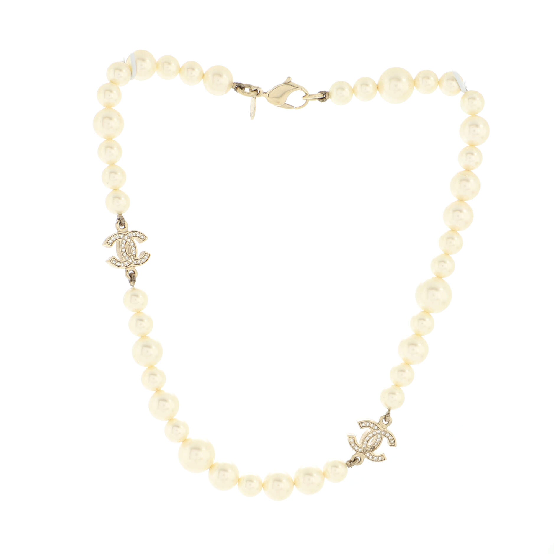 CC Station Short Necklace Faux Pearls and Metal with Crystals