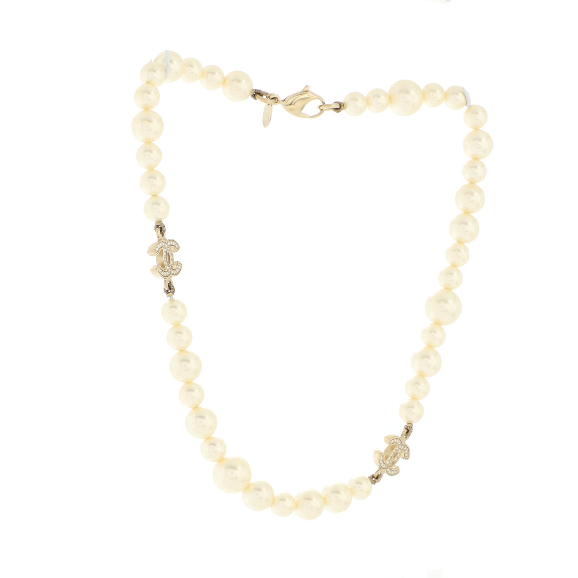 CC Station Short Necklace Faux Pearls and Metal with Crystals