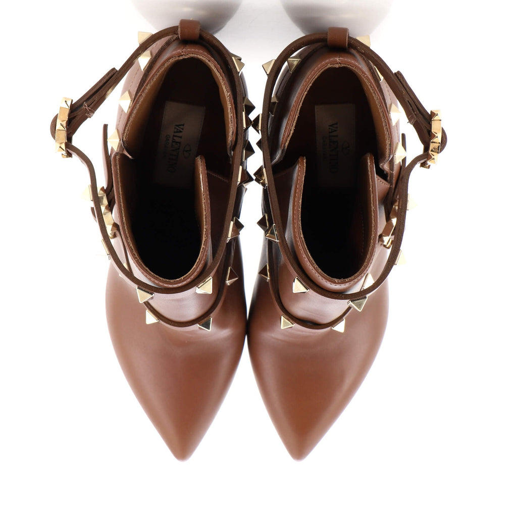 Women's Rockstud Harness Heeled Ankle Boots Leather 100