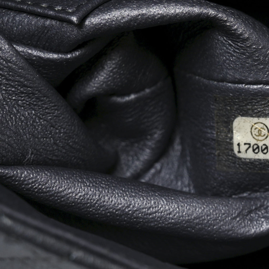 Metallic Lambskin Quilted Clutch With Chain Flap   Dark Grey