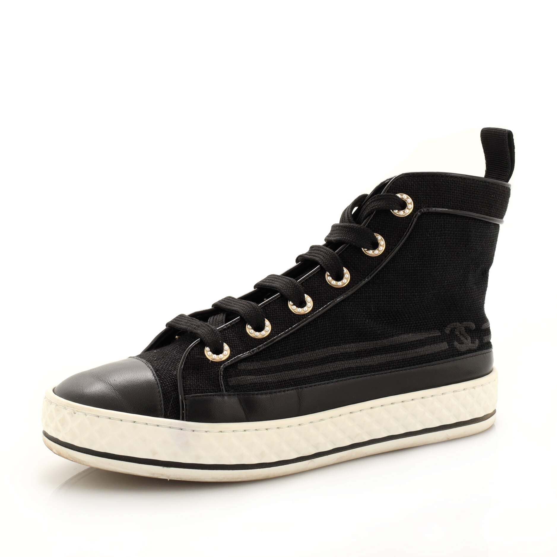 Women's CC Cap Toe High-Top Sneakers Canvas and Leather