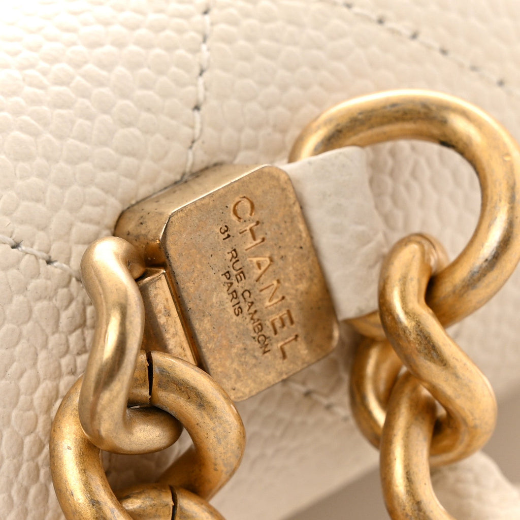Grained Calfskin Small Stitched Flap White