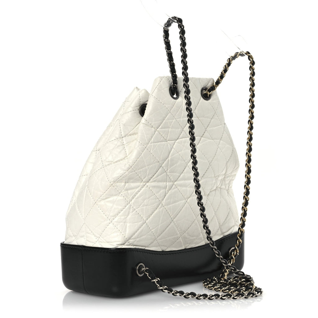 Aged Calfskin Quilted Gabrielle Backpack Black White