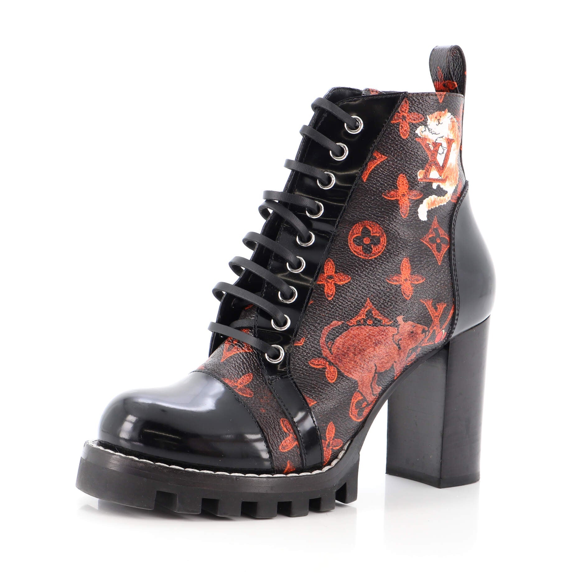 Women's Star Trail Ankle Boots Limited Edition Grace Coddington Catogram Canvas with Patent