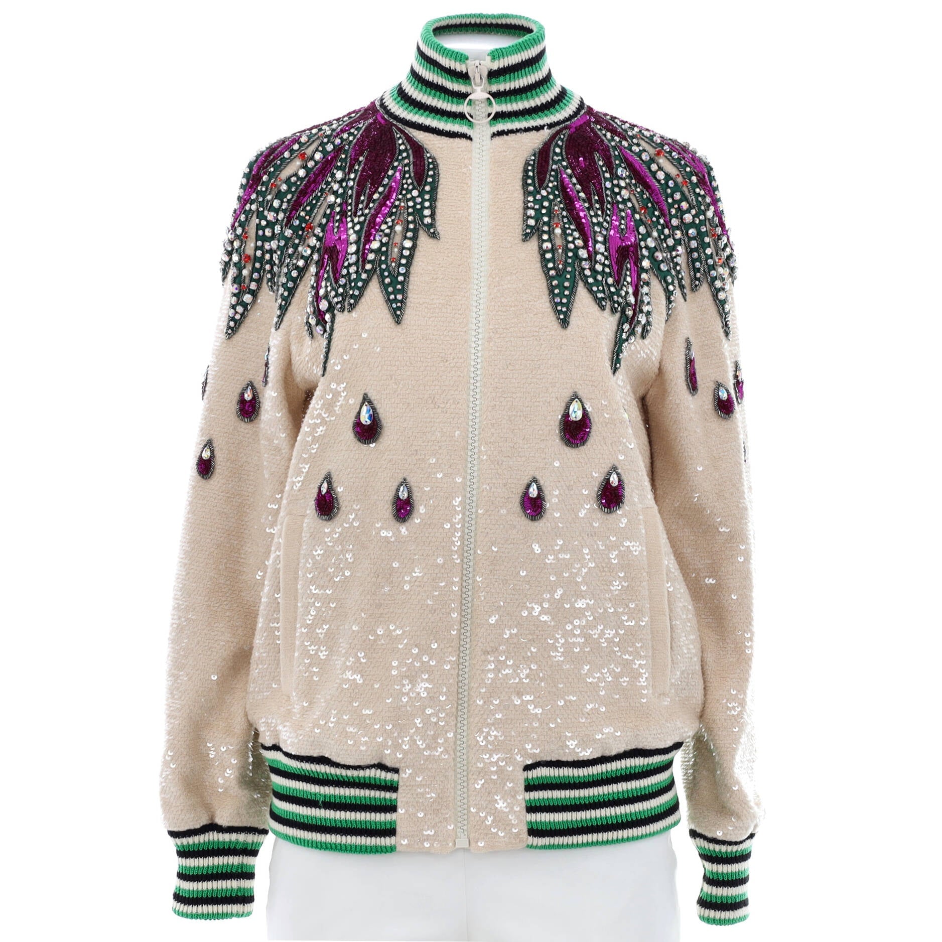 Women's Bomber Jacket Sequin Embellished Cotton