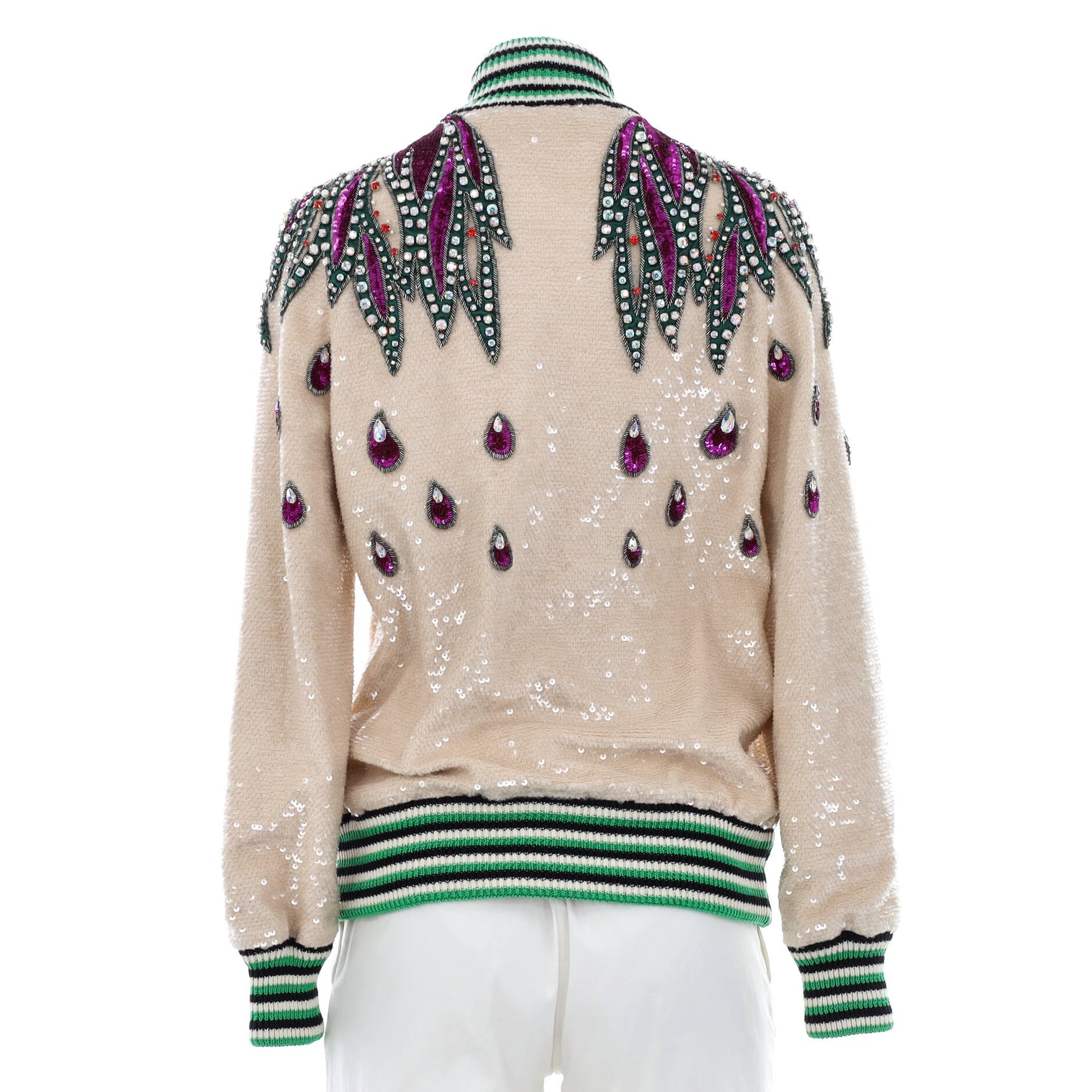Women's Bomber Jacket Sequin Embellished Cotton
