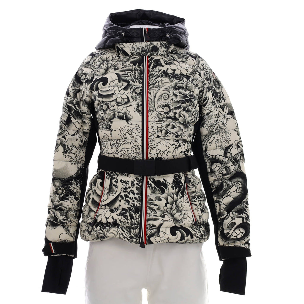 Women's Grenoble Belted Puffer Jacket Quilted Printed Nylon with Down