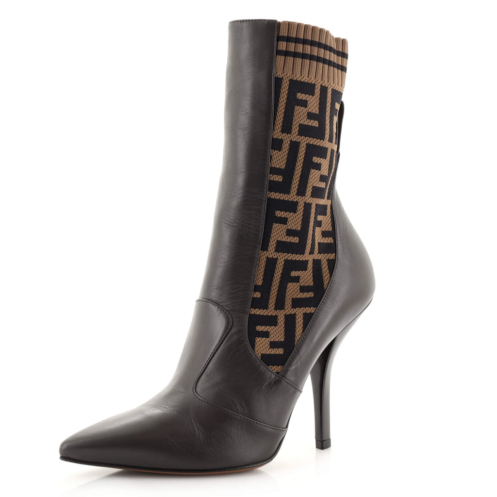 Women's Sock Ankle Boots Leather with Knit