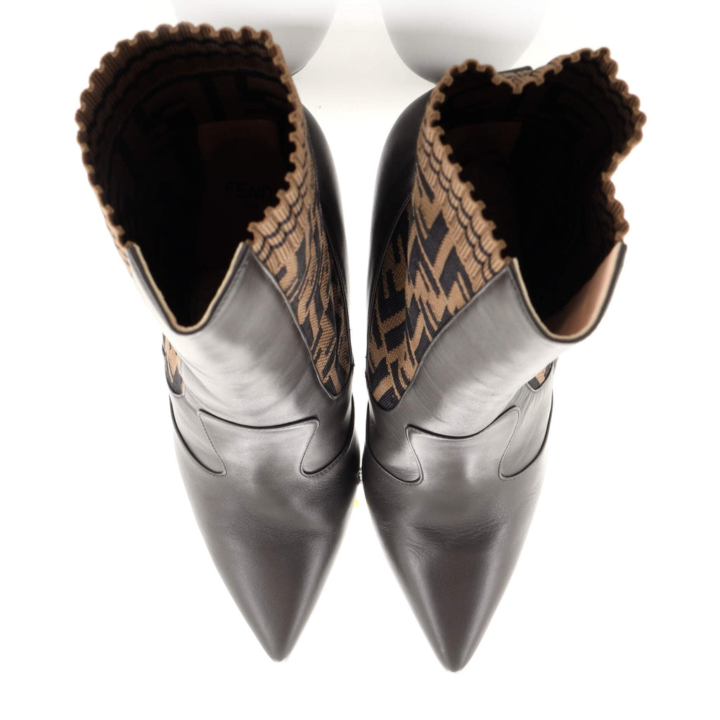 Women's Sock Ankle Boots Leather with Knit